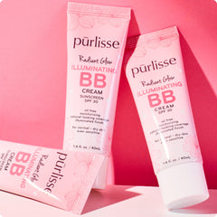 Purlisse Radiant Glow BB Cream finish on skin delivers a dewy glow.