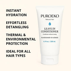 PUROEKO Hydrating Leave-In Conditioner dispensing nozzle illustrates lightweight protection in action.