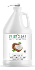 Puróleo fractionated coconut oil bottle; easily absorbed, non-greasy for skin and hair