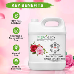 PURÓLEO Rose Water pump dispenser for easy spraying and control.