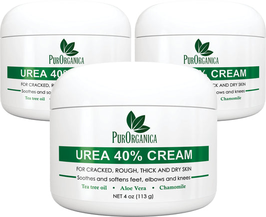 PurOrganica Urea 40% Foot Cream bottle in a 3-pack for smoother heels.
