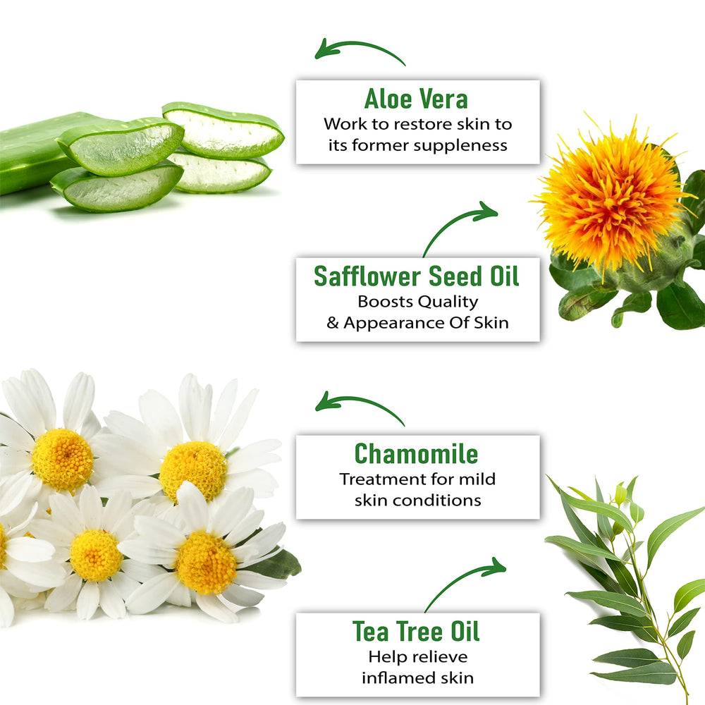 PurOrganica Urea 40% ingredients Aloe Vera Chamomile Tea Tree for soothing skin.