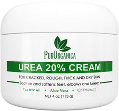PurOrganica Urea 20% foot cream application for hydrated feet.