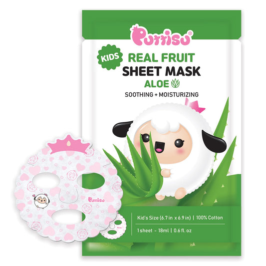 Puttisu real fruit mask packaging with aloe, ideal for gentle kids skincare.