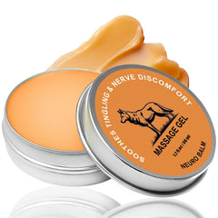 Pwkvsn Neuro Balm bottle close-up with cooling skin care in action