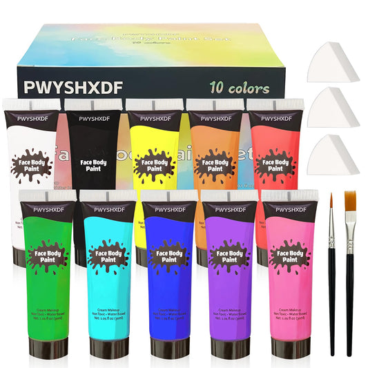 PWYSHXDF 10 colors face body paint set with vibrant, skin-safe pigments for bold looks.