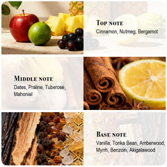 QAWAFI Sunrise base note feature with amberwood and vanilla for lasting ambiance.