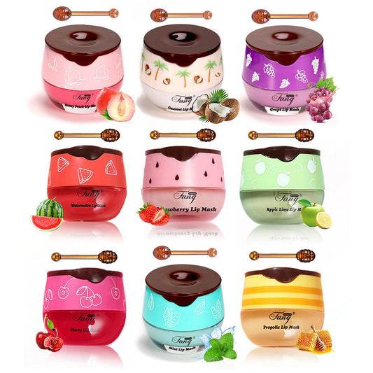 QBPPSSRY lip balm sleeping mask front packaging with fruity flavors for overnight hydration