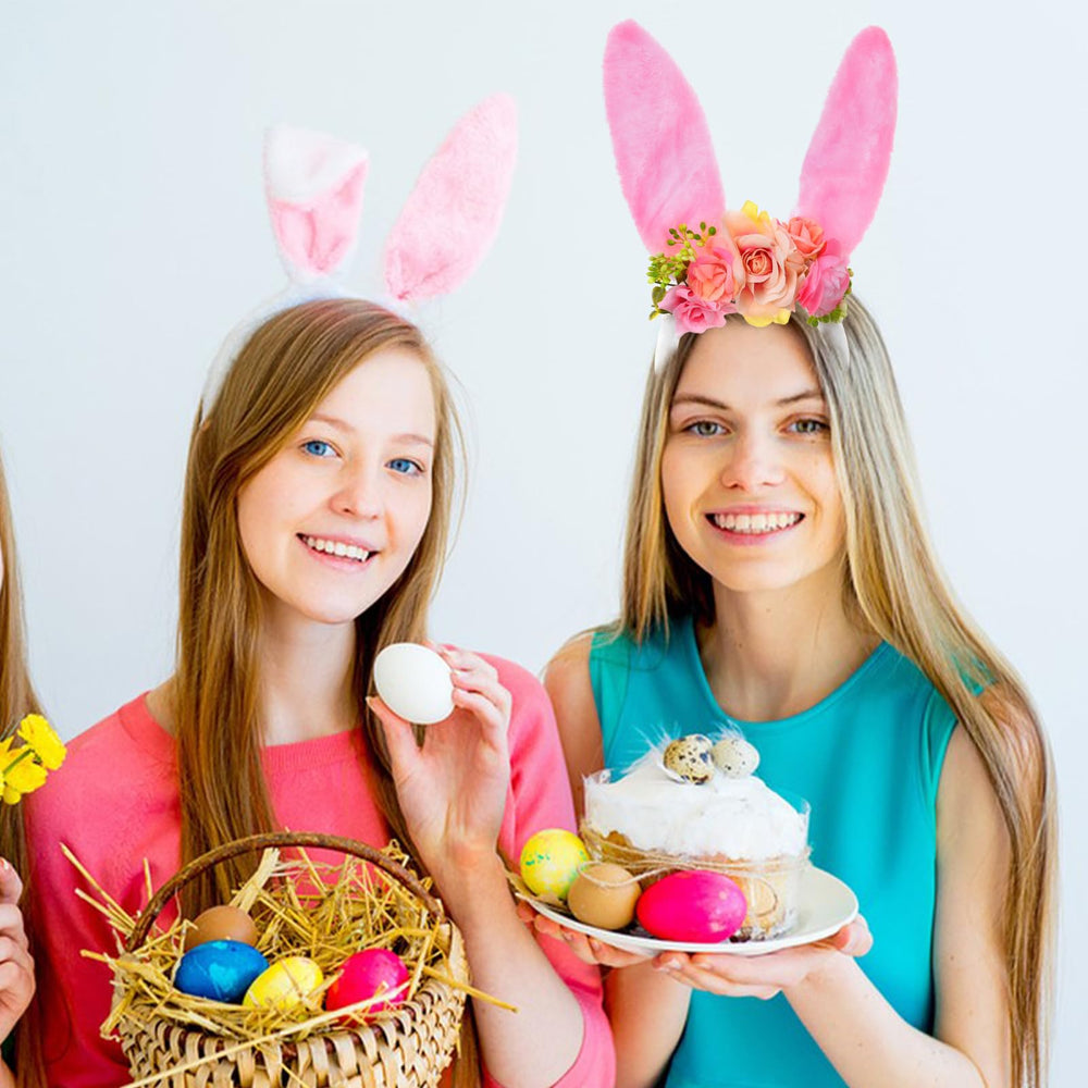 QDTK bunny ears headband worn by adults and kids for cheerful photos.