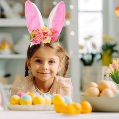 QDTK flower-ornament headband on a wearer, colorful and festive.