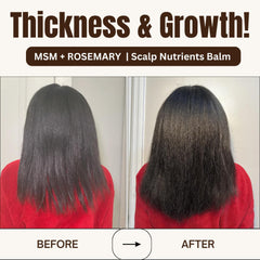 Qhemet Biologics MSM + Rosemary Scalp Balm massaged into the scalp for follicle care.