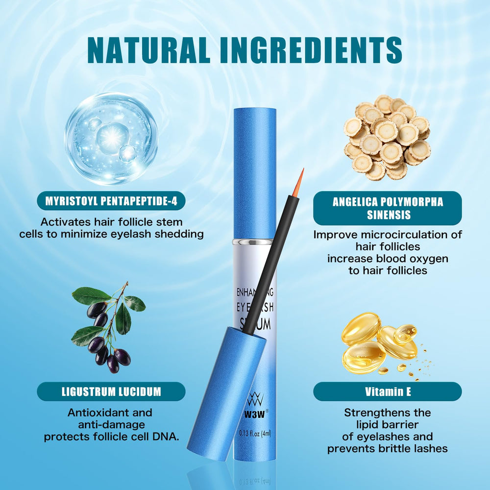 QIC W3W serum brush application shows easy nightly lash and brow routine.