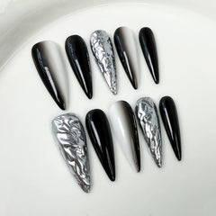 Qicaijia chrome sparkle acrylic nails add glamorous shine instantly.