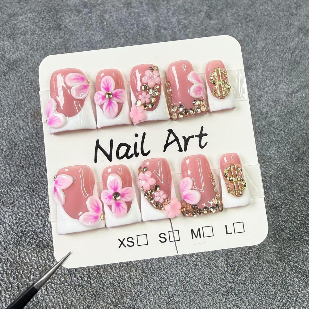 Qicaijia duck-design press-on nails with white French tips for quick glam