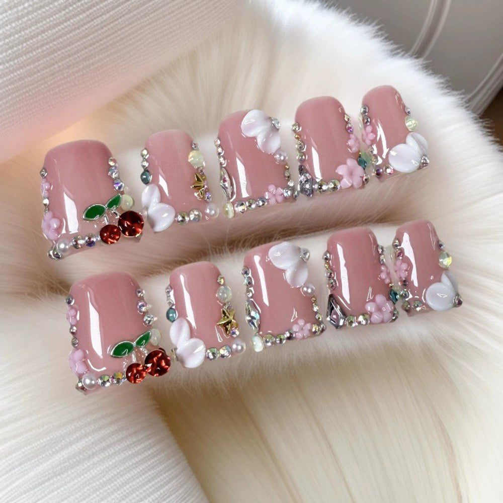 Qicaijia pink duck nails close-up showing glossy finish for chic everyday style