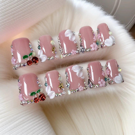 Qicaijia pink duck nails close-up showing glossy finish for chic everyday style
