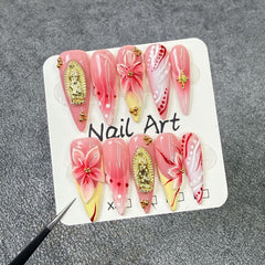 Qicaijia French tip with 3D flower art for chic party looks.