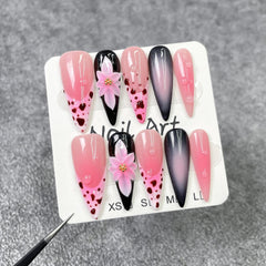 Qicaijia long almond nails with glossy pink ombre finish