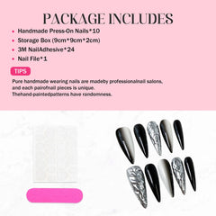 Qicaijia long stiletto glossy nails for dramatic elongation.