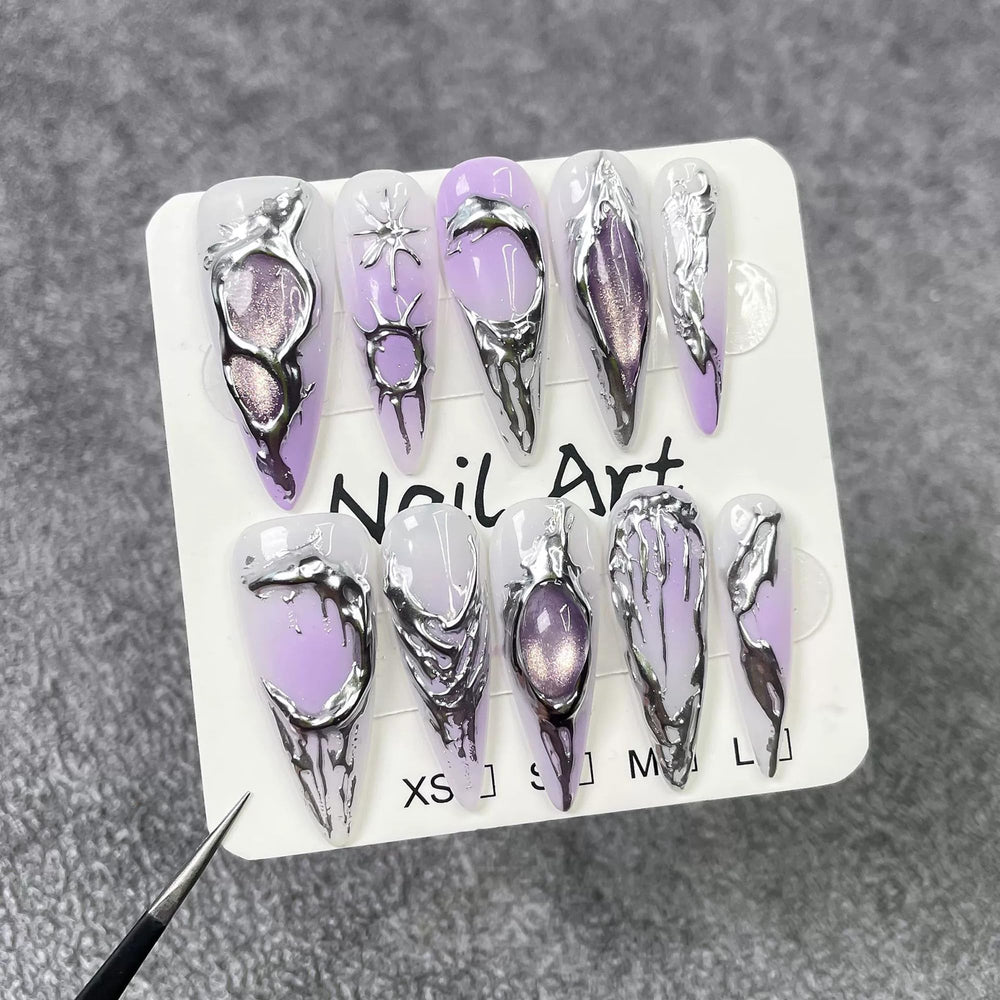Qicaijia 3D cat’s eye nails with glossy finish for glam party styling