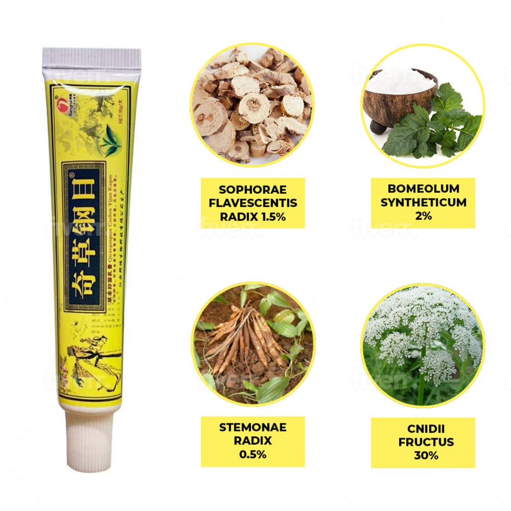 QICAOGANGMU Chinese herbal cream texture close-up highlighting nourishing consistency.