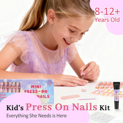 QIEK Kids floral almond nails close-up showing delicate patterns for daily use.