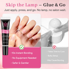 QIEK No-Lamp Nail Glue quick-dry action demonstrating 10-second set