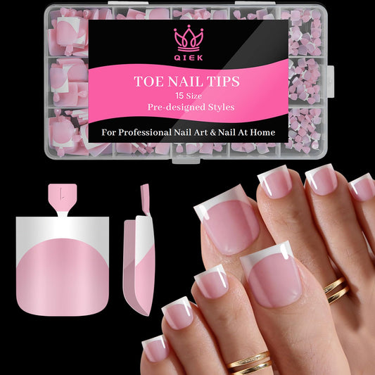 QIEK press-on toenails in baby pink square tips for chic pedicure