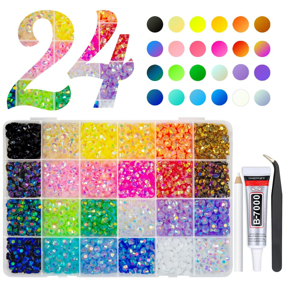 Qiipii 24-color jelly resin rhinestones in rainbow display for DIY crafts