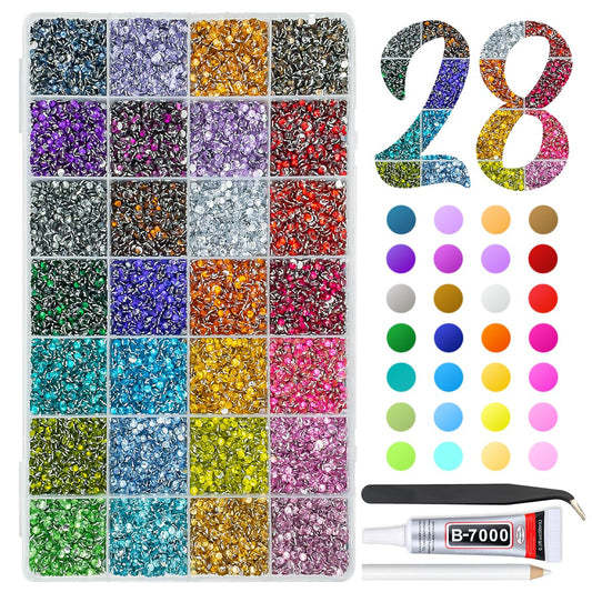 qiipii 28-color rhinestones in rainbow box for versatile nail art and crafts