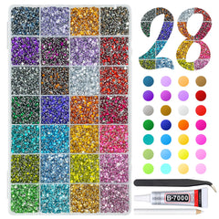 qiipii 28-color rhinestones in rainbow box for versatile nail art and crafts