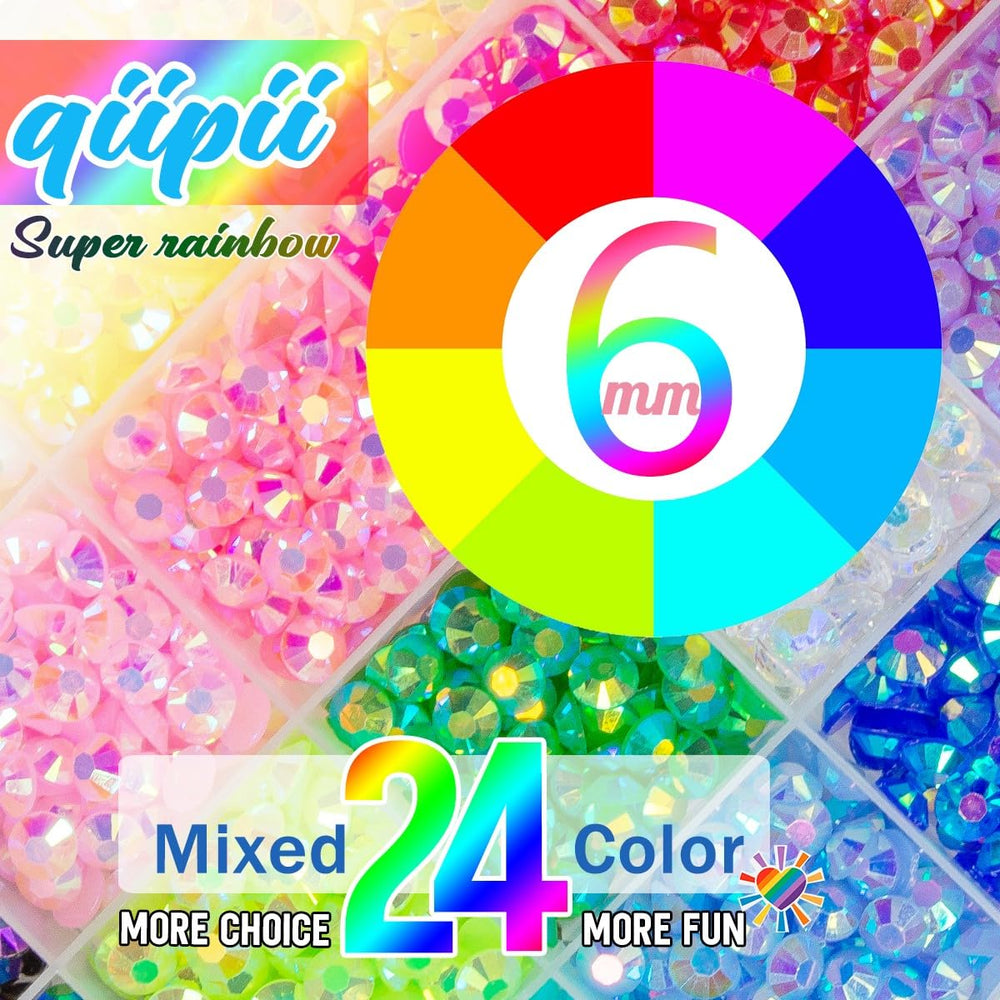 Qiipii 6mm flatback rhinestones close-up in vibrant colors