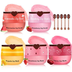 QIUFSSE lip scrub and mask set with strawberry and honey for hydrated lips.