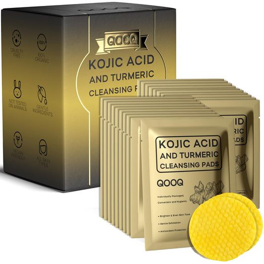 QOOQ Turmeric Kojic Acid Cleansing Pads pack front highlights freshness and hygienic design
