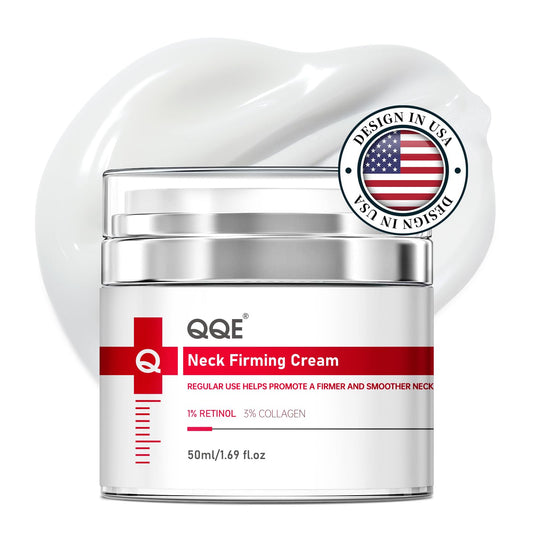 QQE Neck Cream pump packaging for hygienic, precise dispensing.