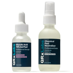 QRxLabs glycolic peel bottle close-up for at-home renewal