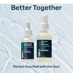QRxLabs glycolic peel set packaging with two bottle sizes