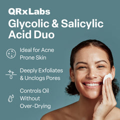 QRxLabs jars packaging with 50-count pads for daily skincare use.