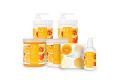 QTICA scrub applied to feet reveals gentle polishing and fragrance