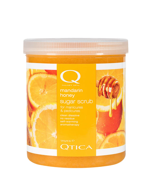 QTICA Smart Spa Sugar Scrub Mandarin Honey texture close-up for smoothing skin