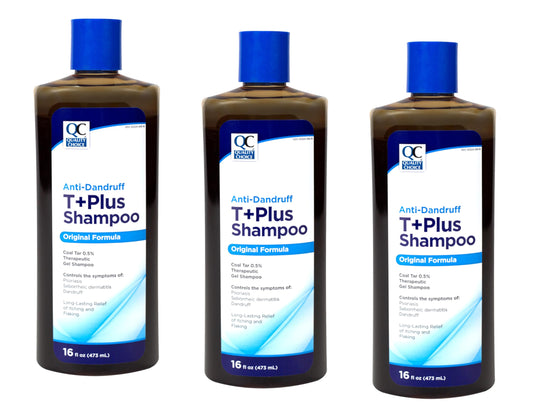 Quality Choice Shampoo Therapeutic T-Gel bottle demonstrates balanced scalp care and relief.