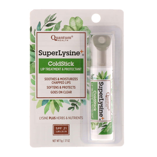 Quantum Super Lysine ColdStick lip protectant bottle with SPF 21 sun protection