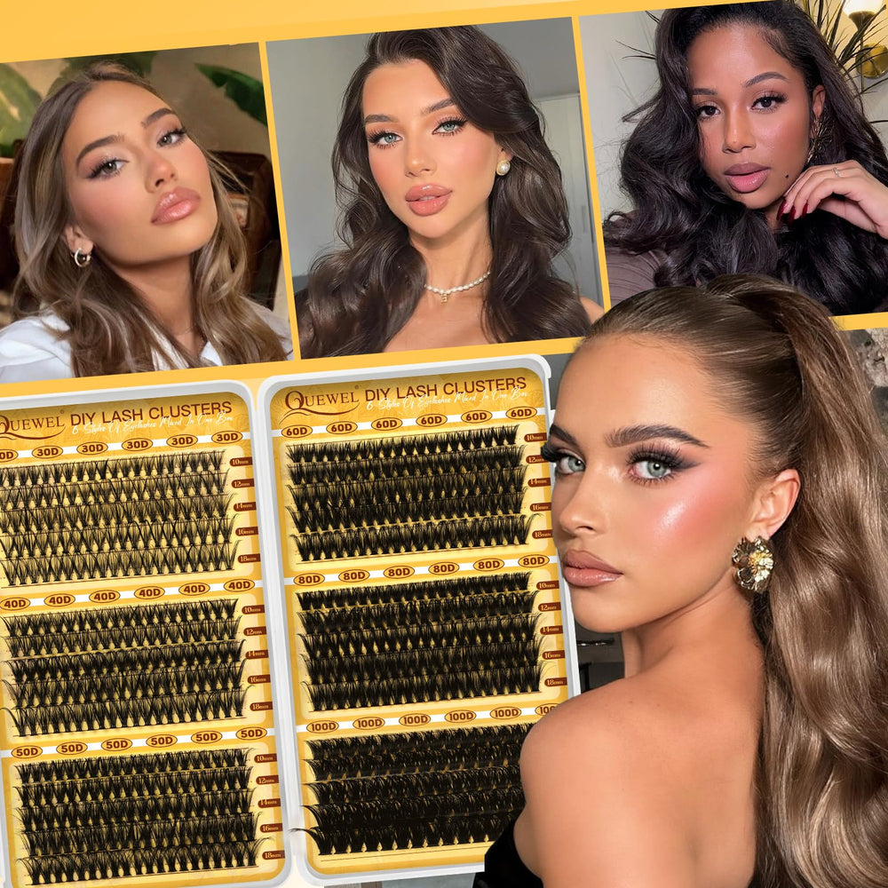 QUEWEL 580pcs eyelash clusters 80D dramatic glamour with wispy separation