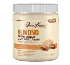 Queen Helene Almond Professional Massage Cream jar shows rich conditioning for smooth glide.