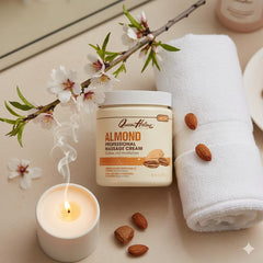 Queen Helene Almond Professional Massage Cream packaging on display for spa-quality care.