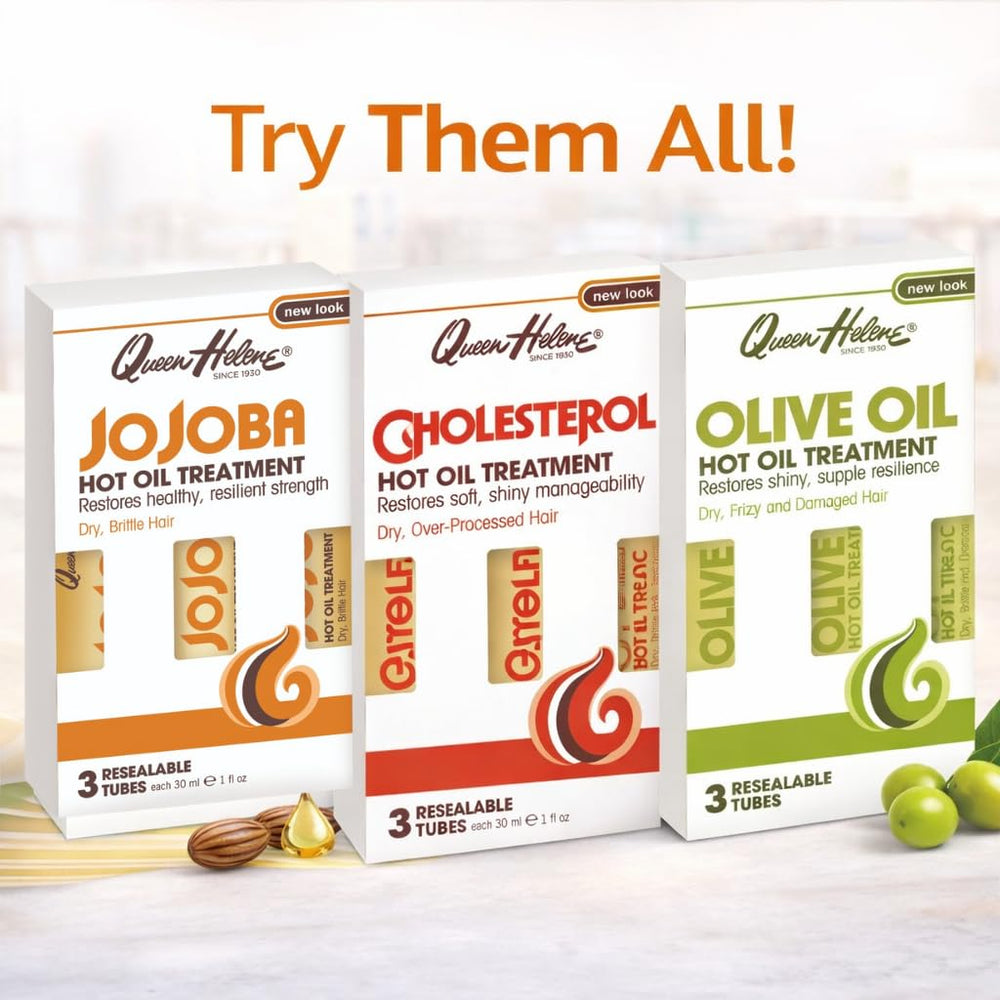Queen Helene cholesterol hot oil after treatment shows soft, shiny manageability.