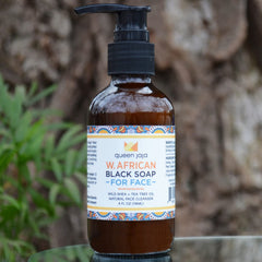 Queen Jaja Black Soap label close-up highlights small-batch craftsmanship.