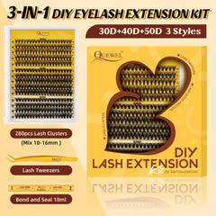 QUEWEL 30D-40D-50D clusters mix 10–16mm for versatile lash styles.
