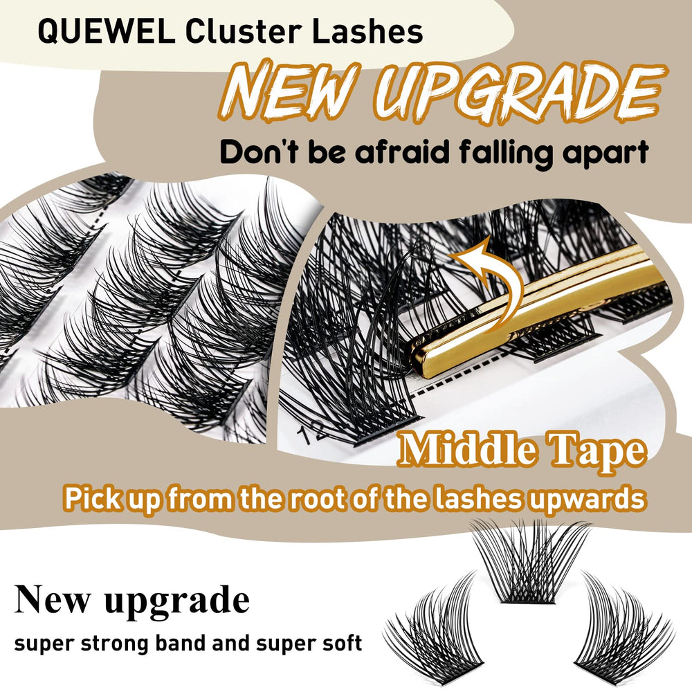 QUEWEL cluster lashes C/D curl for natural or dramatic styles.