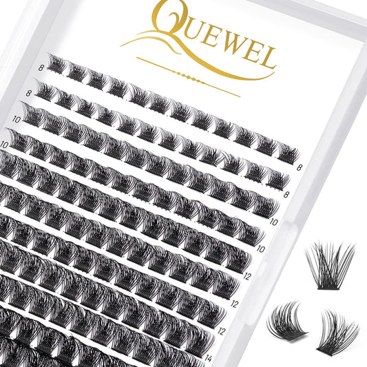 QUEWEL cluster lashes with mixed lengths 8-16mm for flexible DIY looks.
